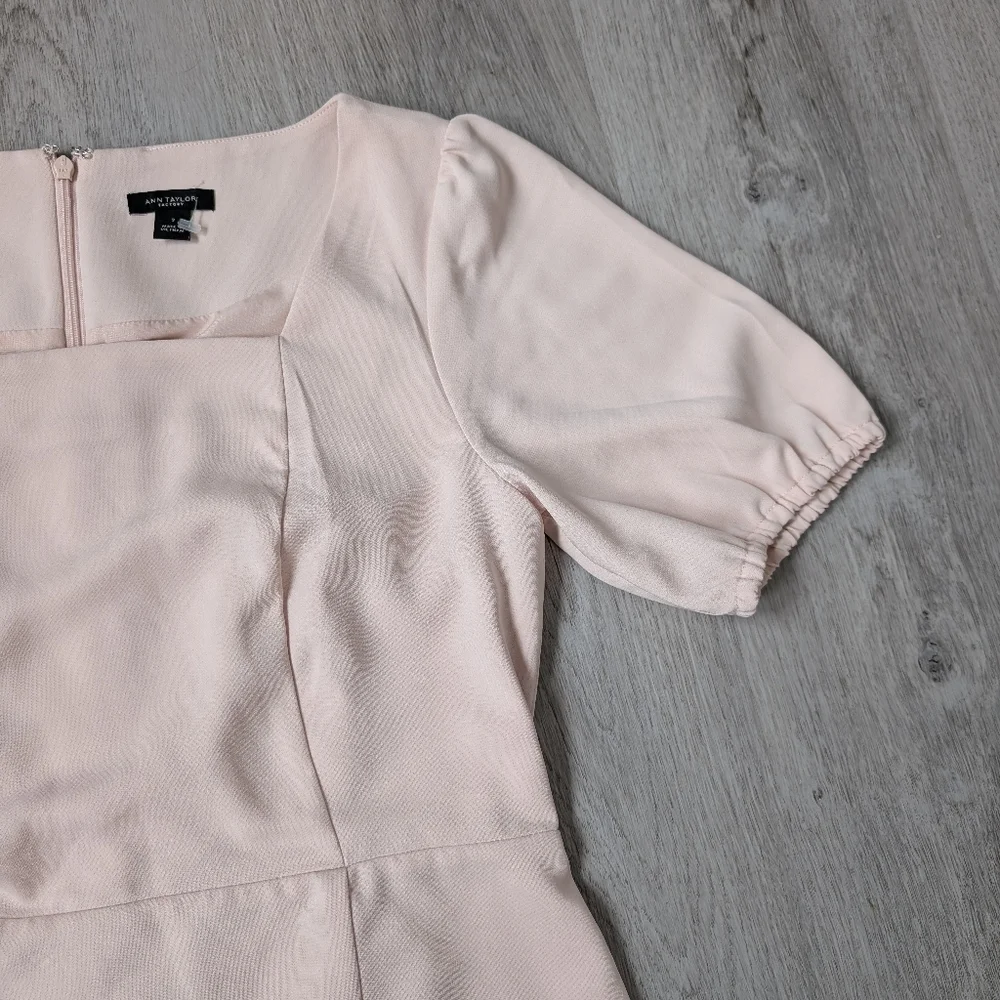 Ann Taylor Factory Light Pink Square Neck Puff Sleeve Dress Size 2 - Picture 7 of 9